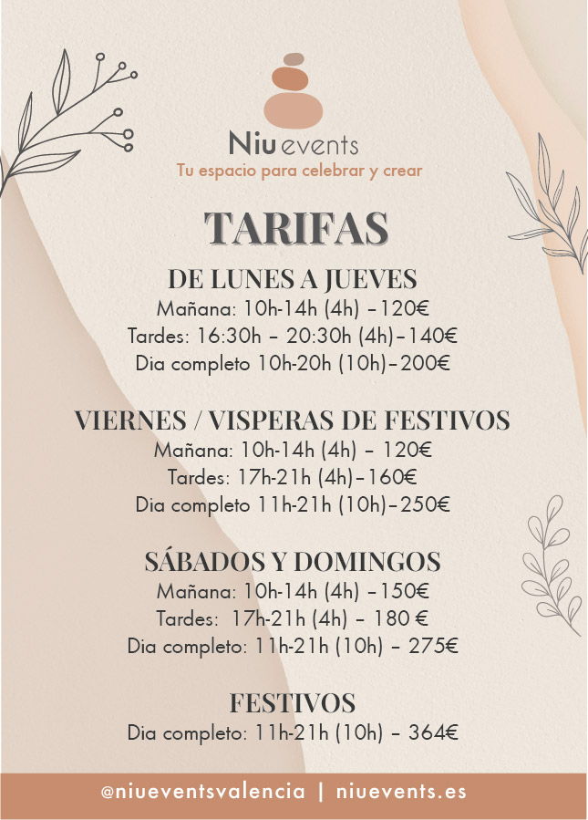 Tarifas Alquiler Niu Events